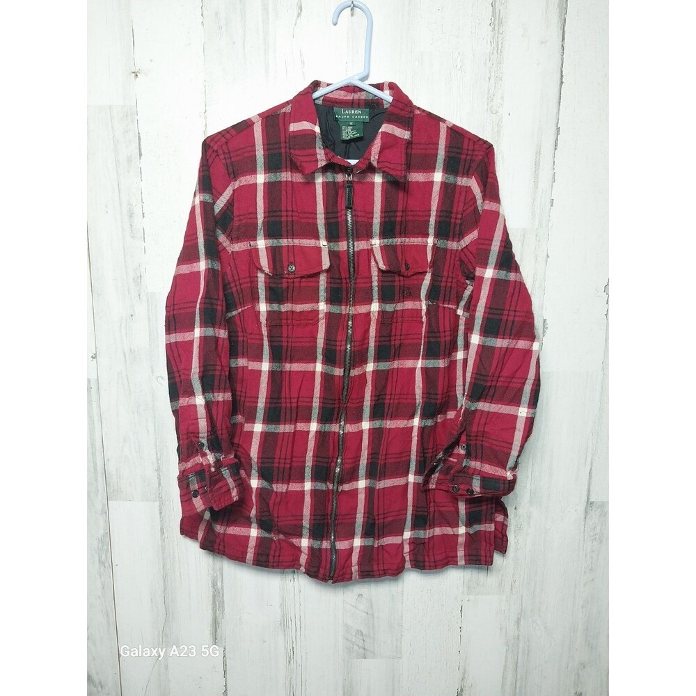 Lauren Ralph Lauren Women’s 1X Red Plaid 100% Wool Zip Up Flannel